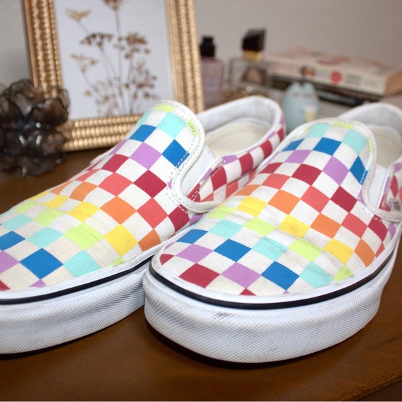 Vans Shoes - Colorful Checkered Vans slip on